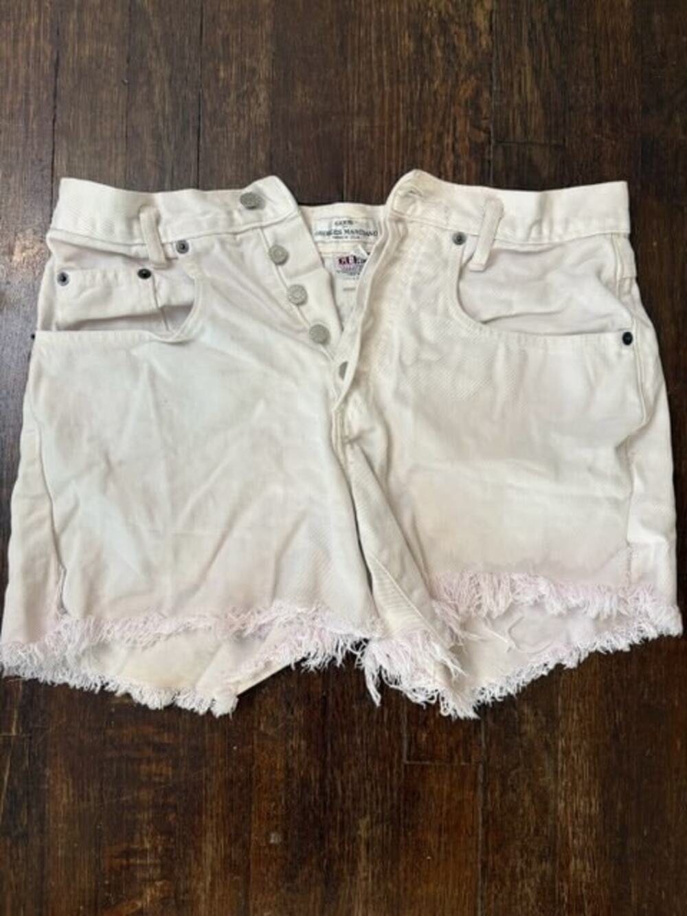 Vintage Guess Georges Marciano Button Fly Cutoff Shorts Size 2 Cream Made USA